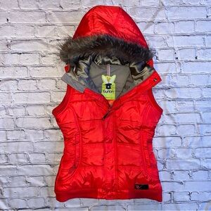 Burton Vest Ski Snowboard Fur Trim Hooded Red Small Womens Puffer Winter Dryride